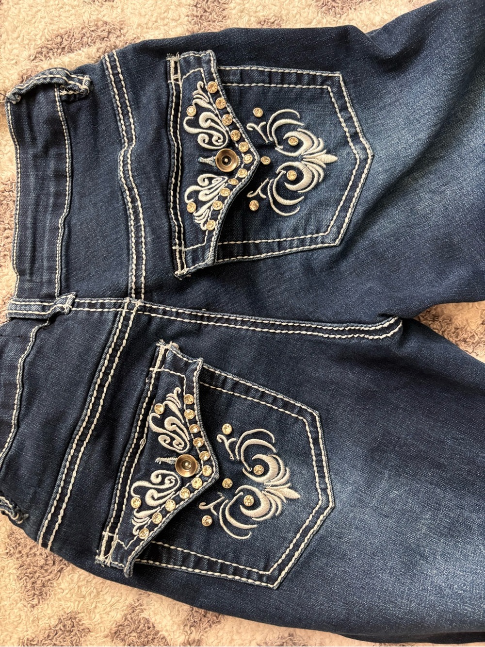 Hot Topic Dark Blue Boot Cut Jeans with Embroidered Pocket Detail